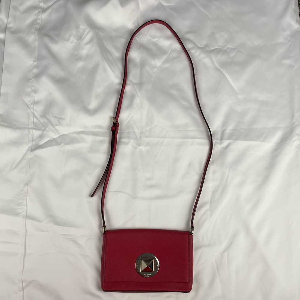 Kate Spade RED Leather Newbury Lane Sally Crossbody Bag with Gold hardware